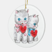 Retro Valentijnsdagkatten, Vintage Fluffy Kittens Keramisch Ornament (Links)