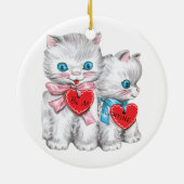 Retro Valentijnsdagkatten, Vintage Fluffy Kittens Keramisch Ornament (Achterkant)