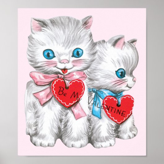 Retro Valentijnsdagkatten, Vintage Fluffy Kittens Poster (Voorkant)
