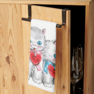 Retro Valentijnsdagkatten, Vintage Fluffy Kittens Theedoek