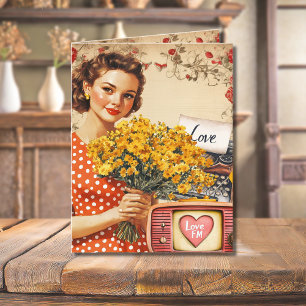 Retro Valentijnskaart voor dames in vintage stijl Feestdagen Kaart