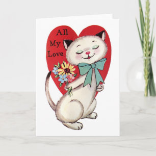 Retro Valentijns's All My Love Cat Design Feestdagen Kaart