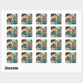 Retro Valentijns's Love Couple Comics Vierkante Sticker (Vel)