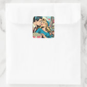 Retro Valentijns's Love Couple Comics Vierkante Sticker (Tas)