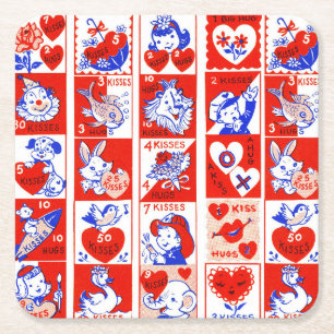 Retro Valentijnstempelpatroon uit de jaren 50 Kits Kartonnen Onderzetters