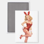 Retro Valentine Bunny Pin-Up Girl Magneet (Voorkant / Achterkant)