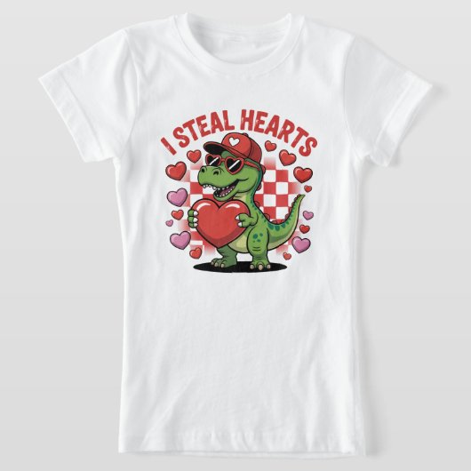Retro Valentine Dinosaur Holding Heart TEE, Cute I T-shirt (Laagn)