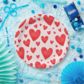 Retro Valentine Hearts Wedding Red Pink Papieren Bordje (Feest)