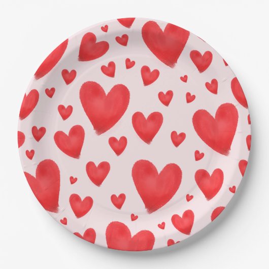 Retro Valentine Hearts Wedding Red Pink Papieren Bordje (Voorkant)