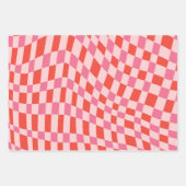 Retro Valentine Pink Red Wavy Checkerboard Cute Inpakpapier Vel (Voorkant 3)