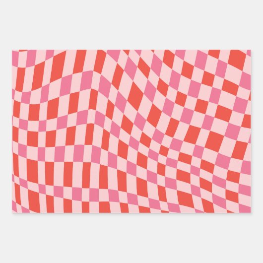 Retro Valentine Pink Red Wavy Checkerboard Cute Inpakpapier Vel (Voorkant 3)