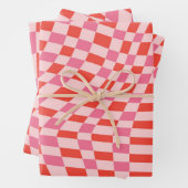 Retro Valentine Pink Red Wavy Checkerboard Cute Inpakpapier Vel (In situ)