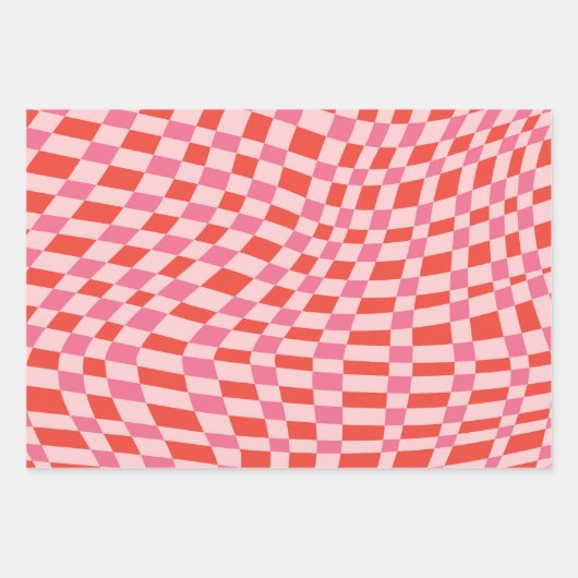 Retro Valentine Pink Red Wavy Checkerboard Cute Inpakpapier Vel (Voorkant)