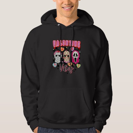 Retro Valentine Vibes Horror Characters Hoodie (Voorkant)