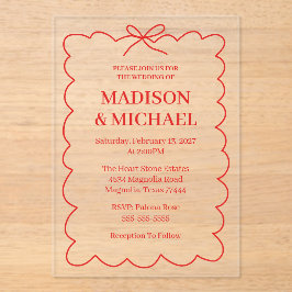 Retro Valentine Wedding Photo Red Pink Acryl Uitnodigingen