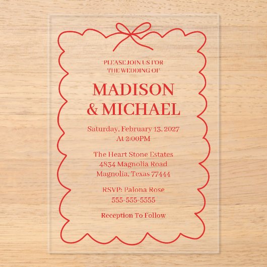 Retro Valentine Wedding Photo Red Pink Acryl Uitnodigingen (Voorkant)