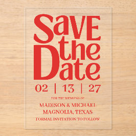 Retro Valentine Wedding Photo Red Pink Acryl Uitnodigingen