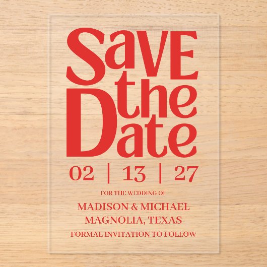 Retro Valentine Wedding Photo Red Pink Acryl Uitnodigingen (Voorkant)