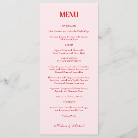 Retro Valentine Wedding Photo Red Pink Menu (Voorkant)