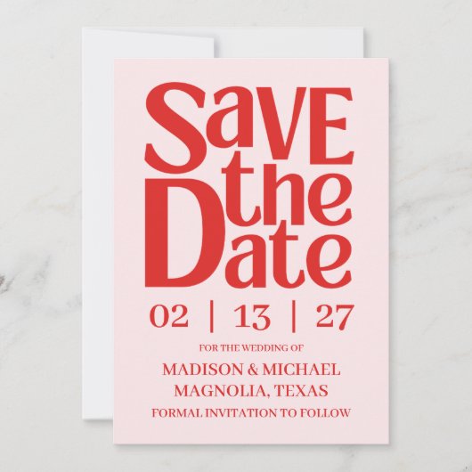 Retro Valentine Wedding Photo Red Pink Save The Date (Voorkant)