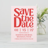 Retro Valentine Wedding Photo Red Pink Save The Date (Staand voorkant)