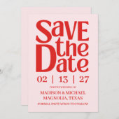 Retro Valentine Wedding Photo Red Pink Save The Date (Voorkant / Achterkant)