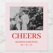 Retro Valentine Wedding Photo Red Pink Wijn Etiket (Enkel label)