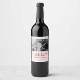 Retro Valentine Wedding Photo Red Pink Wijn Etiket