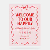 Retro Valentine Welcome Wedding Red Pink Acryl Bord (Voorkant)