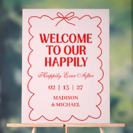 Retro Valentine Welcome Wedding Red Pink Acryl Bord