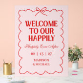 Retro Valentine Welcome Wedding Red Pink Acryl Bord (Huwelijk)