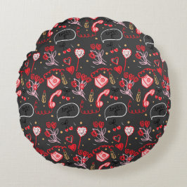 Retro Valentine's Day Love Doodles Rond Kussen