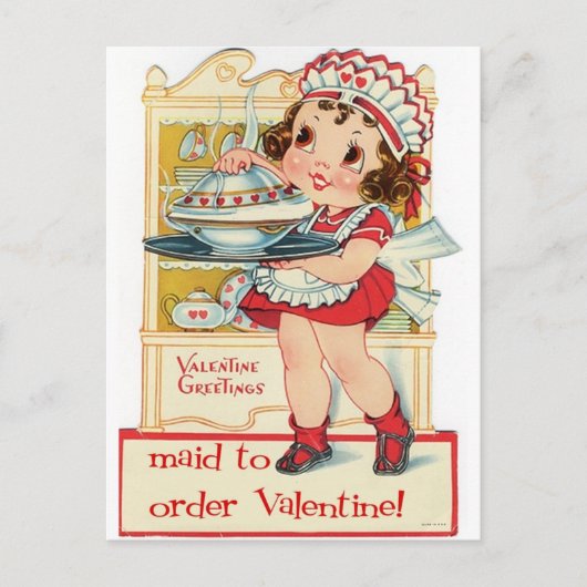 Retro Valentine's Day Maid Feestdagenkaart (Voorkant)