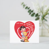 Retro Valentine's Day, Vintage Boy Music Banjo Briefkaart (Staand voorkant)