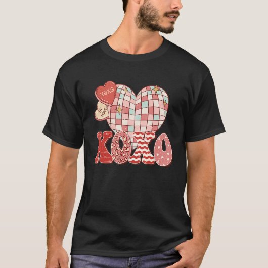 Retro Valentine's Day XOXO Love Disco Heart Valent T-shirt (Voorkant)