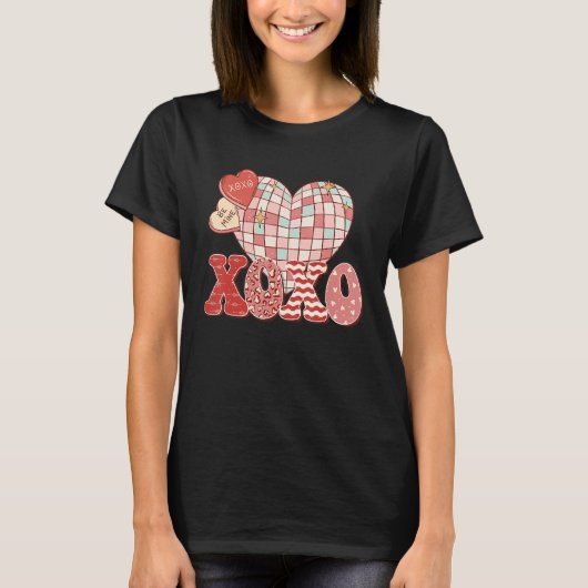 Retro Valentine's Day XOXO Love Disco Heart Valent T-shirt (Voorkant)