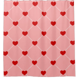 retro valentines dots hearts pink red douchegordijn
