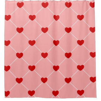 retro valentines dots hearts pink red douchegordijn