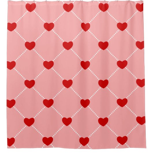 retro valentines dots hearts pink red douchegordijn (Voorkant)