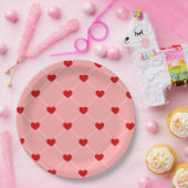retro valentines dots hearts pink red papieren bordje (Feest)