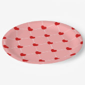retro valentines dots hearts pink red papieren bordje (Gekanteld)