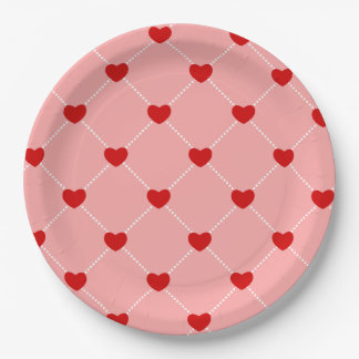 retro valentines dots hearts pink red papieren bordje