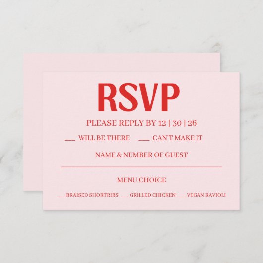 Retro Valentine's RSVP Wedding Reply Card (Voorkant / Achterkant)
