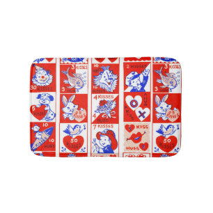 Retro valentinezegelpatroon uit de jaren 50 Kitsch Badmat