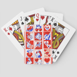 Retro valentinezegelpatroon uit de jaren 50 Kitsch Pokerkaarten