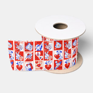 Retro valentinezegelpatroon uit de jaren 50 Kitsch Satijnen Lint