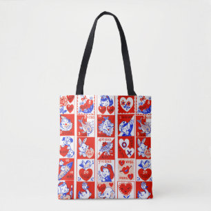 Retro valentinezegelpatroon uit de jaren 50 Kitsch Tote Bag