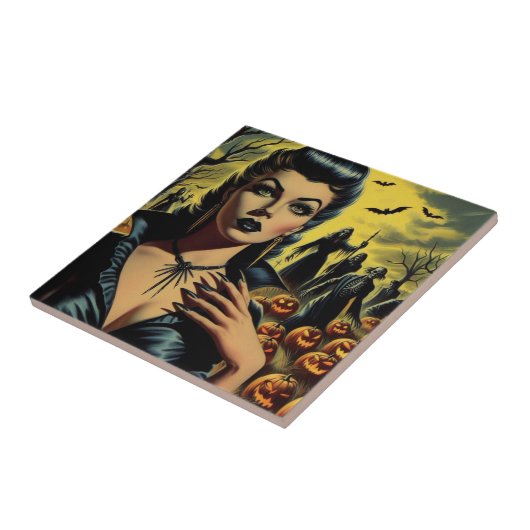 Retro Vampier Meisje Tegeltje (Zijkant)