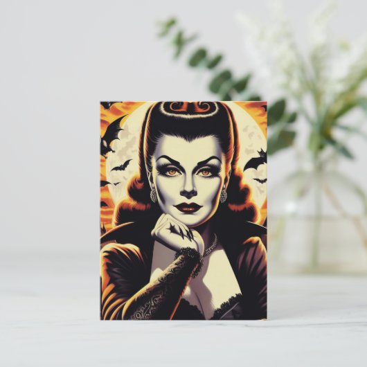 Retro Vampire Vrouw Briefkaart (Staand voorkant)