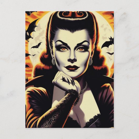 Retro Vampire Vrouw Briefkaart (Voorkant)